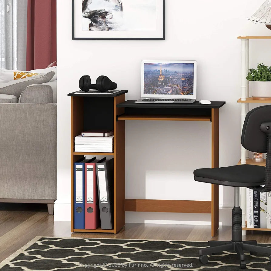 Furinno Econ 33-inch Wide Desk with 2-Tier Open Shelf, Light Cherry/Black