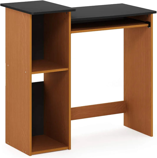 Furinno Econ 33-inch Wide Desk with 2-Tier Open Shelf, Light Cherry/Black