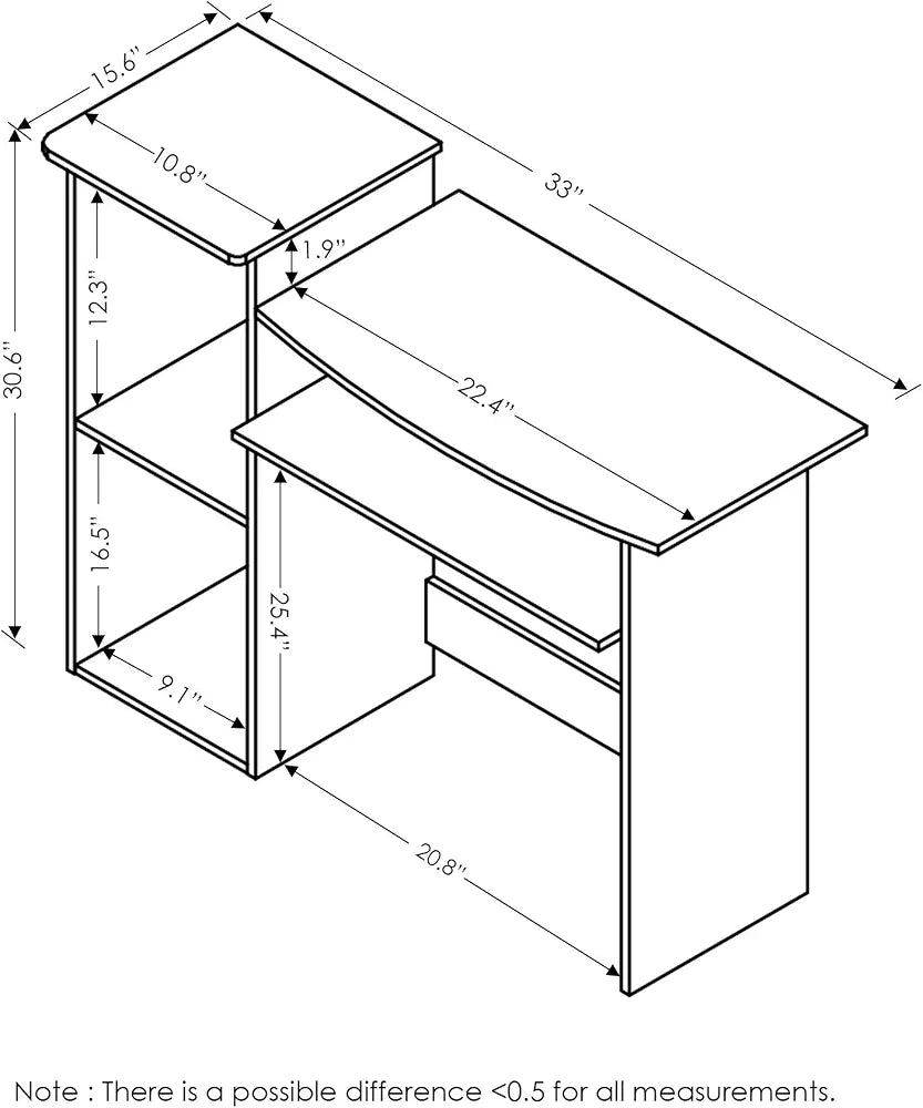 Furinno Econ 33-inch Wide Desk with 2-Tier Open Shelf, Light Cherry/Black