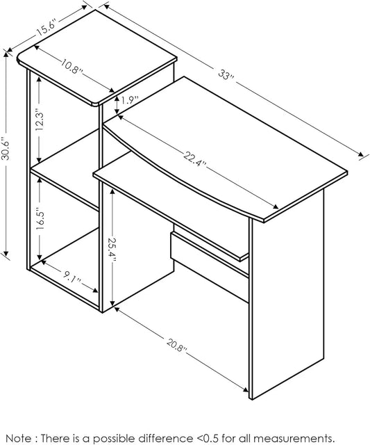 Furinno Econ 33-inch Wide Desk with 2-Tier Open Shelf, Light Cherry/Black