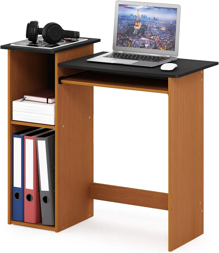 Furinno Econ 33-inch Wide Desk with 2-Tier Open Shelf, Light Cherry/Black
