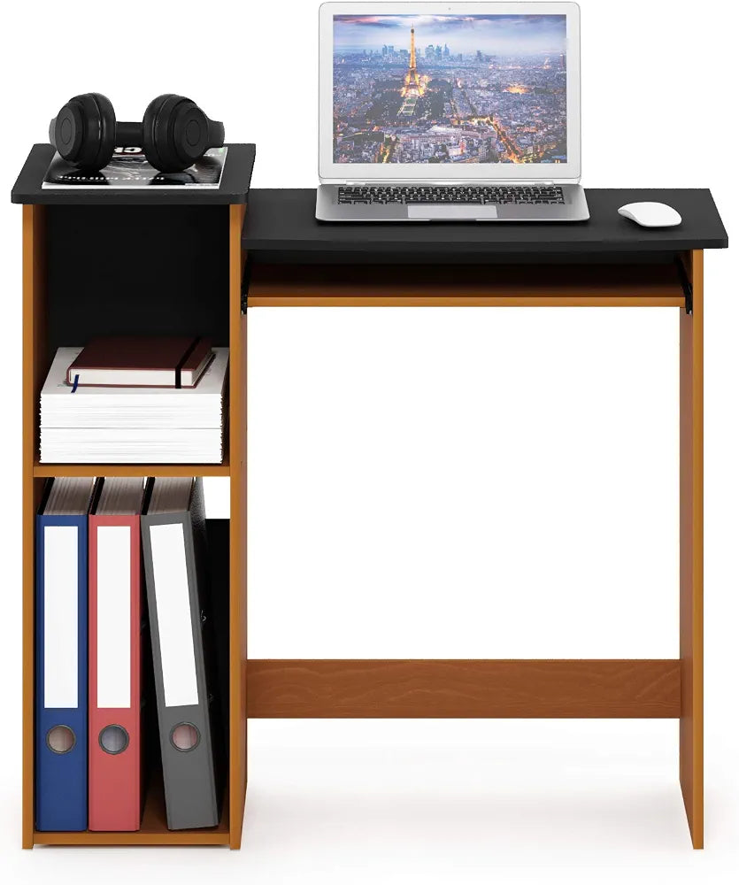 Furinno Econ 33-inch Wide Desk with 2-Tier Open Shelf, Light Cherry/Black